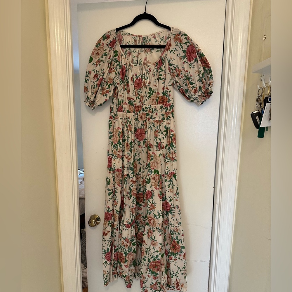 Anthropology Floral Puff Sleeve Maxi Dress